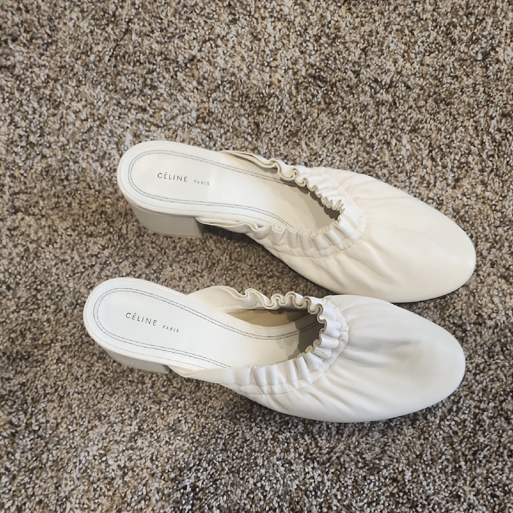 Celine Cream Ruffled Mules